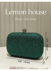 1pc Elegant Green Rhinestone Decor Mini Clutch Purse With Detachable Metal Chain Strap Suitable For Formal Events Wedding Party And Make A Great Gift For Women Perfect For Party Wedding Prom Dinner Ba