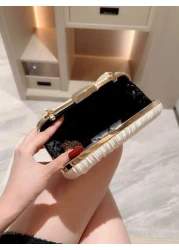 Moonlit EveBag Glamorous Elegant Exquisite Quiet Luxury Sequin Stylish Luxury Shiny Faux Pearl Clutch Box Bag Evening Bag For Wedding For Party Girl Woman Bride Elegant Pearl Clutch Prom Bag