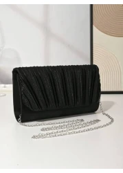 Women Elegant Pleated Satin Evening Clutch Handbag For Wedding Party Formal Occasion Envelop Flap Chain Shoulder Crossbody Bag Perfect For Party Wedding Prom Dinner Banquet Matching With Holiday Party
