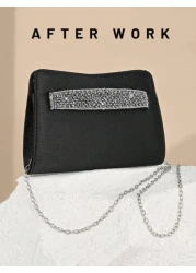 Women Elegant Satin Clutch Bag Rhinestone Decor Party Handbag Romantic Wedding Purse High End Mini Evening Dress Bag Suitable For Formal Party Ball Christmas Gala