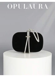 OpulAura Vintage Velvet Box Shaped Evening Clutch Bag Luxury Rhinestone Decorated Formal Party Purse For Holiday Gala Wedding Formal Occasion Black