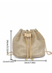 Lightweight Business Casual Rhinestone Decor Bucket Bag Mini Drawstring Design Clear Bag Faux Pearl Bag Evening Bag Dinner Bag Glamorous Elegant Exquisite Quiet Luxury Rhinestone For Party Girl Woman