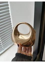 1pc New Avant Garde Metallic Acrylic Crescent Moon Shaped Mini Handbag Glossy Silver And Gold Tone Lunar Crossbody Shoulder Bag With Metallic Chain Fashion Versatile Makeup Cosmetic Earphone Pouch Min