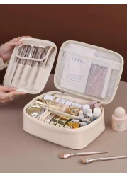 1pc Detachable Multi Layer Divided Makeup Bag Large Capacity Portable PU Waterproof Cosmetic Case Removable Makeup Brush Bag Lipstick And Skincare Products Travel Organizer Pouch Makeup Travel Toiletr