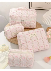 1 حبة / مجموعة حقيبة مكياج زهرية وردية للبنات، حقيبة تخزين متعددة الوظائف مع سحّاب لمستحضرات التجميل والمواد ا