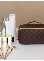 1Pc Travel Makeup Bag PU Waterproof Beauty Storage Box Multi Compartment Toiletries Bag Portable Perfume Storage Box Organizing And Storing Storage Bag Multi Functional Travel Toiletries Bag For Stori