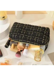 1pc Large Capacity Checkerboard Hand Woven Cosmetic Bag Portable Toiletry Organizer Travel Case For Travel Storage Bag Makeup Bag Cosmetic Bag Vacation Organizer Large Capacity Makeup Organizer Makeup