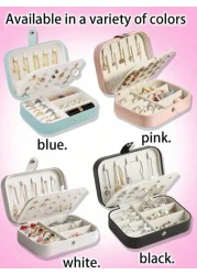 1pc Portable Travel Jewelry Box Fashion Zipper Jewelry Case Mini Ring Box Waterproof PU Leather Storage Bag Jewelry Organizer And Container With Velvet Lining For Rings Earrings Pendants Necklaces Bra