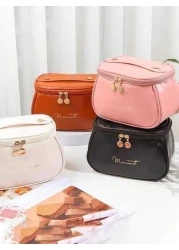 1pc Travel Makeup Bag Multi Layer Compartment Makeup Organizer Bag For Cosmetics Skincare Toiletries Portable Makeup Case Pouch For Lipstick Brushes Eyeshadow Mirror Eyeliner Lip Gloss Skincare Toothb