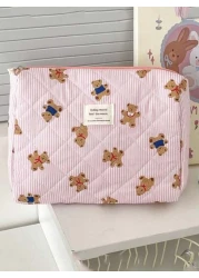1Pc Set Cute Pink Bear Pattern Large Capacity Multifunctional Cosmetic Bag Makeup Bag Girls Make Up Bag Back To School Wallet Pouch Portable Cosmetics Brush Clutch With Zipper Closure For Lipstick Mom