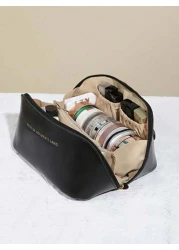 حقيبة مكياج من جلد البولي يوريثان مقاومة للماء - منظم مستحضرات تجميل مزدوج الطبقات | حافظة حمام السفر للضروريا