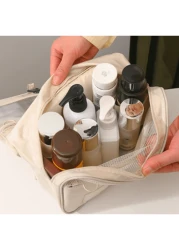 1 حقيبة مكياج للسفر، سعة كبيرة لحقائب المستحضرات للنساء، حقيبة محمولة مقاومة للماء تفتح بشكل مستو، حقيبة إكسس