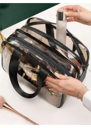 1pc Double Layer Clear Travel Toiletry Bag Large Capacity Handheld Makeup Organizer Pouch Zipper Mesh Pockets For Cosmetics Skincare Toiletries Jewelry And More Ideal Gift For Mother s Day Valentine s