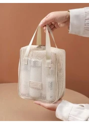 1pc Large Capacity Ivory Mesh Makeup Bag Portable Travel Toiletry Bag Multi Functional Storage Pouch Zipper Bag Travel Bag For Cosmetics Skincare Phones Jewelry And Small Items Gift Vacation Multiple