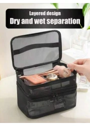 1pc Multi Functional Toiletry Bag Portable Makeup Storage Organizer Waterproof Cosmetic Pouch Large Capacity Travel Bag For Makeup Brushes Lipstick Nail Polish Jewelry Electronics Perfect Gift For Bir