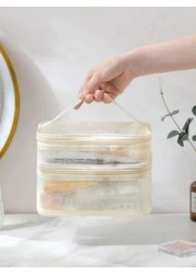 1pc Double Layer Mesh Cosmetic Bag Summer Travel Toiletry Bag Multi Functional Makeup Organizer Bathroom Cosmetics Storage Bag Large Capacity Cosmetic Bag Handbag Beach Bag Jewelry Box Makeup Brush Ho