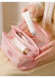 1pc Large Capacity Breathable Mesh Makeup Bag Summer Travel Toiletry Bag Multi Functional Cosmetic Storage Bag Multi Layer Makeup Brush Organizer Beach Bag Tote Bag Travel Bag Mother s Day Gift Birthd