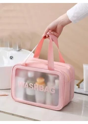 3 1Pc PVC Travel Toiletries Bag Multi Functional Makeup Storage Bag Portable Makeup Organizing Bag Travel Storage Bag Hand Held Zipper Bag Net Eye Bag Travel Bag Suitable For Small Items Such As Lipst