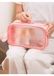 4pcs 1pc PVC Portable Cosmetic Bag Travel Makeup Organizer Pouch Waterproof Toiletry Bag Multi Functional Storage Bag For Lipstick Lip Liner Comb Makeup Brushes Eyeshadow Palette Toothpaste Skincare N