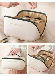 1 حقيبة مستحضرات تجميل سفر ذات سعة كبيرة ومقاومة للماء من جلد البولي يوريثان, حقيبة أغراض شخصية متعددة الوظائف