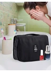 حقيبة سفر متعددة الوظائف، حقيبة تجميل معلقة، سعة كبيرة، محمولة، حامل فرشاة مستحضرات التجميل مضاد للماء، عناص