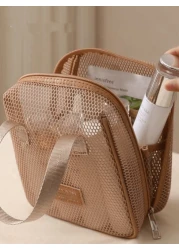 1pc Large Capacity Mesh Cosmetic Bag Portable Travel Toiletry Organizer Multi Function Storage Pouch With Zipper Mesh Bag For Cosmetics Skincare Phones Jewelry And Small Items Gift Travel Multiple Col