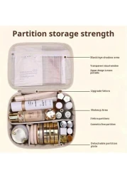 قطعة واحدة حقيبة مكياج متعددة الطبقات قابلة للفصل - ذات سعة كبيرة من قماش PU مقاوم للماء مع حقيبة فرش مكياج قابل