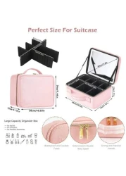 Travel Makeup Bag With Mirror Of LED Lighted Makeup Train Case With Adjustable Dividers Makeup Case With Mirror For Travel Storage Bag Makeup Bag Cosmetic Bag Vacation Organizer Large Capacity Makeup