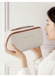 Large Capacity Spacious Double Layer Makeup Bag Cosmetic Organizer Bag PU Leather Waterproof Makeup Pouch Lightweight Toiletry Bag With Compartments Big Capacity Travel Makeup Storage Bag Multi Functi