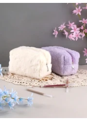 1pc Plush Cosmetic Bag Large Capacity Storage Bag Travel Portable Pencil Case Zipper Toiletry Bag Gift For Girls Women Back To School