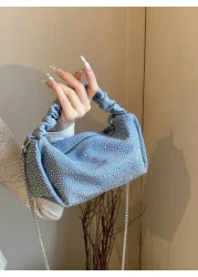 Glamorous Fashionable Solid Color Metal Chain With Rhinestone Decor Ruched Bag Perfect For Party Wedding Prom Dinner Banquet Matching With Wedding Dress Formal Dresses Prom Dress Birthday Dress Suitab