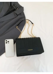 Letter Graphic Flap Chain Square Bag Small Minimalist