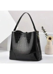 حقيبة يد بملمس حجري قطعة واحدة، جديد لعام 2024 ذات سعة كبيرة وأقسام متعددة، حقيبة دلو من البولي يوريثان اللامع ع