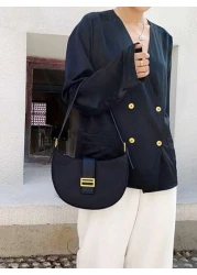 New Fashion Large Capacity Day Lock Multi Function Adjustable Armpit Bag High End Plain Zip Pocket Anti Theft Inner Pouch Black Nylon Baguette Bag For Office College Student Daily Use