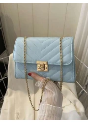 Ladies Quilted Crossbody Bag Fashionable Chain Clutch Bag Shoulder Bag Square Bag