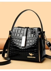 Women Patent Leather Handbag High Quality Lnterior Slot Pocket Leather Bucket Bag Female Shoulder Bag Luxury Brand Crossbody Bag