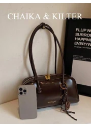 1pc CHAIKA KILTER Solid Shiny PU Leather Shoulder Bag Women s Fashion Large Capacity Bowling Bag With Dual Handles Zipper Closure Suitable For Daily Outdoor Use Sold With Pendant