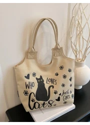 حقيبة نسائية جديدة عصرية كاجوال للذراع ، حقيبة يد كبيرة السعة ، طبعات قطط ، حقيبة كتف نسائية ، مصنوعة من قماش