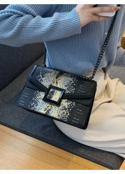 Small Snakeskin Embossed Chain Strap Elegant Crossbody Square Bag Retro Snake Skin Pattern Bag Classic Flap Chain Shoulder Bag