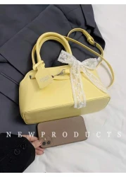 low tea 1 حقيبة كتف ذات طراز رجعي للنساء، من مواد البولي يوريثان ذات لون واحد، تصميم مقبض مزدوج، ذات إغلاق بcremallera،