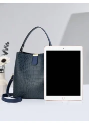 Large Capacity Lightweight Portable And Casual Fashionable Mini Crocodile Embossed Top Handle Bucket Bag Crocodile Embossed Bucket Bag Faux Leather Shoulder Bag Women s Fashion Bag