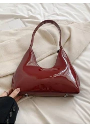 Korean Style Minimalistic Red Lacquered Baguette Crescent Shoulder Bag For Women Premium Handbag