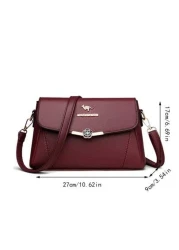 Fashion Classic Joker Retro Letter Pattern Decoration Design Shoulder Bag Retro Elegant Handbag Metal Label Decorated Wine Red Bag Suitable For Shopping Commuting To Work