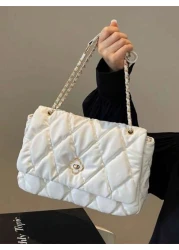 Women s Shoulder Bag Diamond Embroidery Line Flip Soft Bag Pillow Bag Large Capacity Portable Fashion Bag