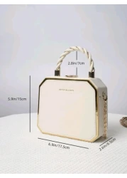 Waterproof Lightweight Business Casual Mini Letter Graphic Chain Box Bag For Teen Girls Women CollegeStudents Rookies White Collar Workers Perfect For Office College Work Business Commute