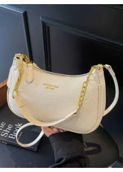 New Stylish Elegant Solid Color PU Underarm Bag With Metal Chain Handle For Women