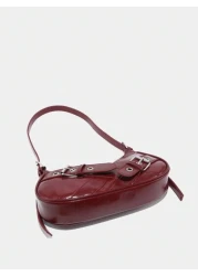 1pc Vintage Wine Red Patent Leather Y2K Gothic Style Shoulder Bag With Rivet Decoration For Women Suitable For Daily Use And Travel Tready Crescent Moon Bag For Women Fashionable Burgundy Bag Retro In