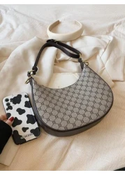 1pc 2025 New Vintage Pattern Half Moon Shape Shoulder Handbag For Women Daily Use Holiday Party Gifts
