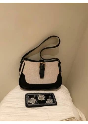 حقيبة كتف بتصميم عتيق وتباين لوني، محفظة تحت الابط بتصميم نايش، حقيبة نسائية للجسم عبرية مزينة بإبزيم