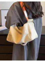 حقيبة كتف كاجوال بسيطة للنساء، واسعة السعة مع حزام قابل للتعديل، حقيبة شنطة قماش بإغلاق سحاب باللون المركب، م